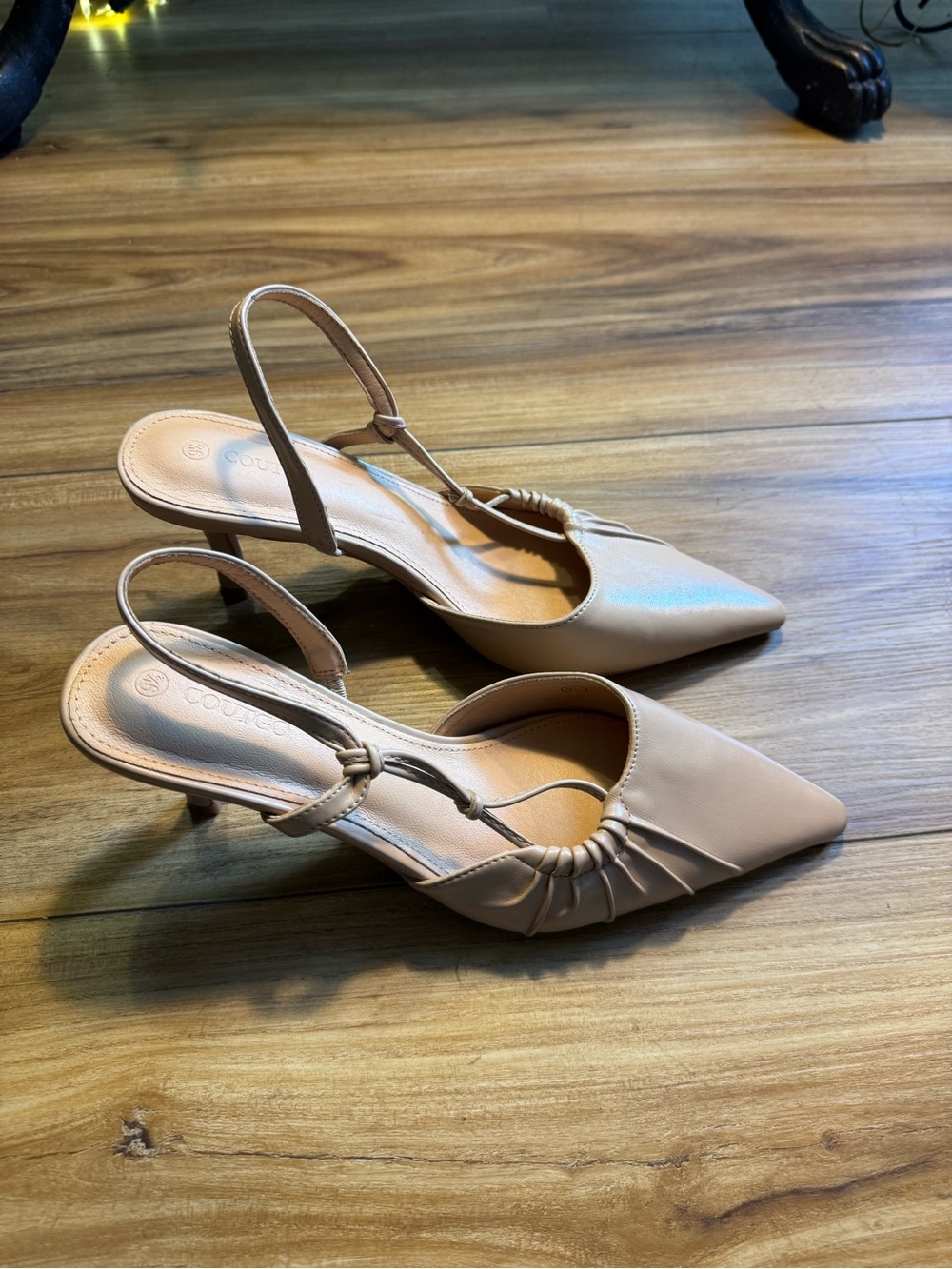 Chic Pointed Slingback Heels in Beige